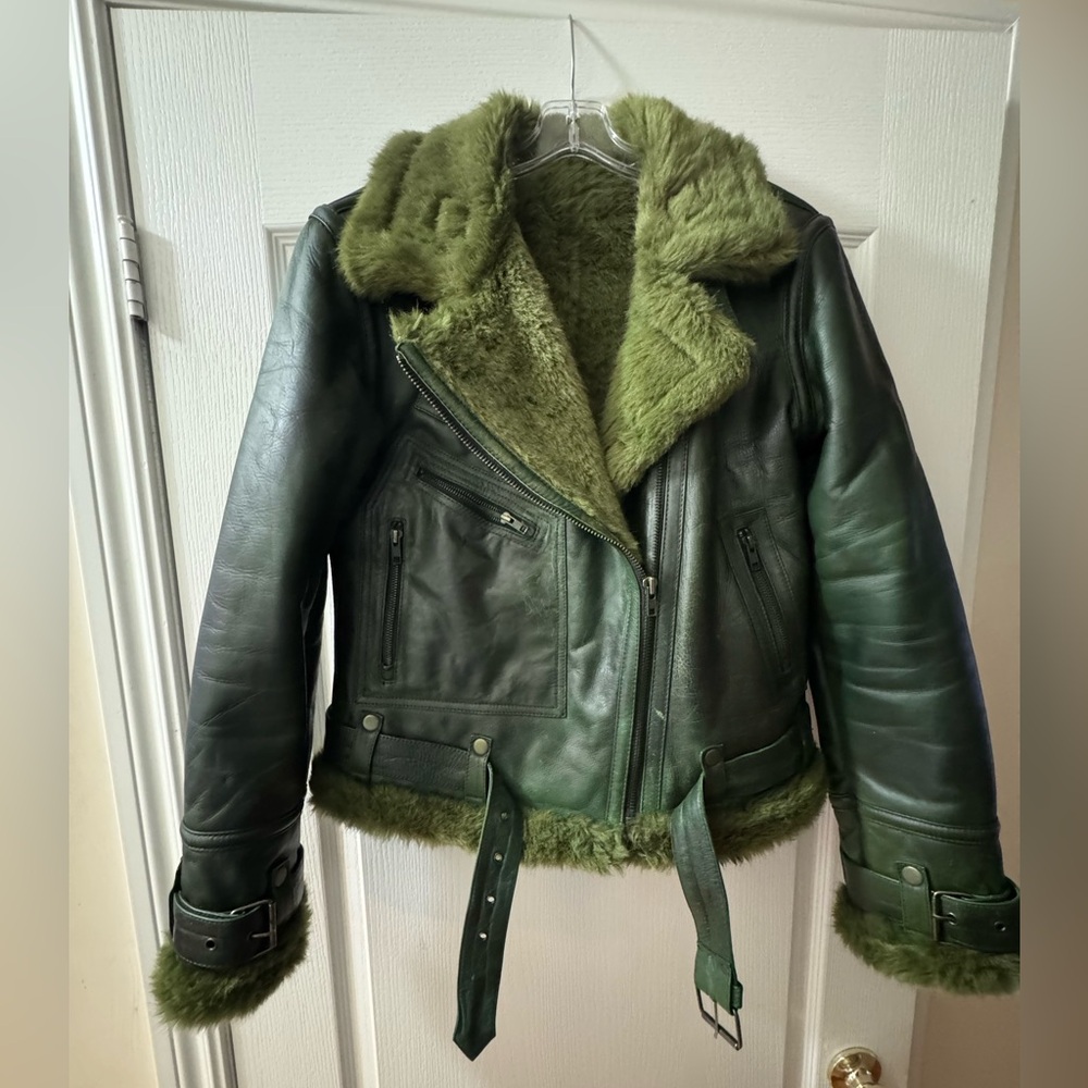 Custom green 100% real leather jacket size M